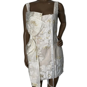 NEW ELLIATT Octavia acquard Mini Dress – Size S – Ivory/Gold with Large Bow